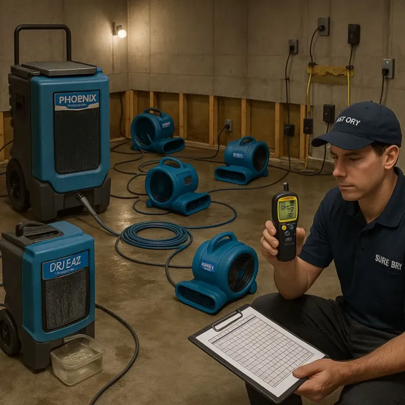 Structural Drying and Dehumidification process in Martindale, TX